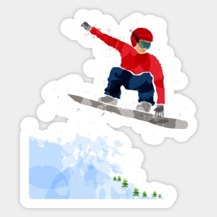 Snowboarder jumping off a cliff. Sticker